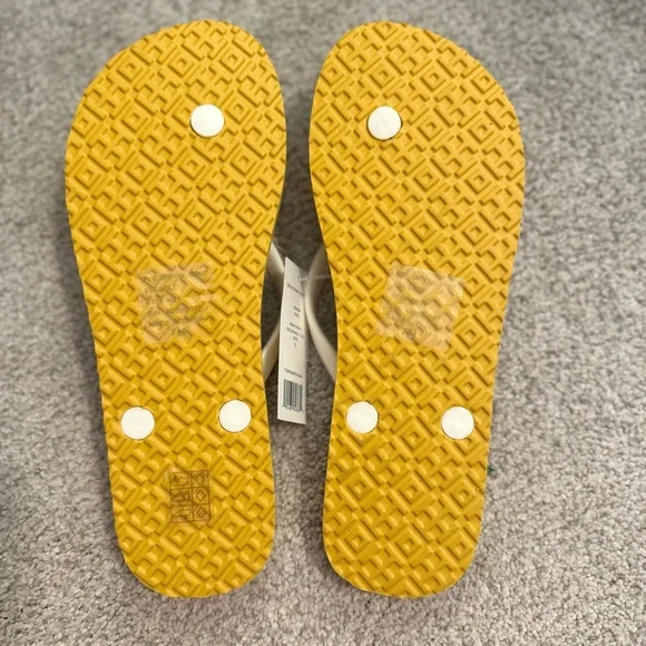 Tory Burch Mustard and Cream Flip Flops - Picture 2 of 5